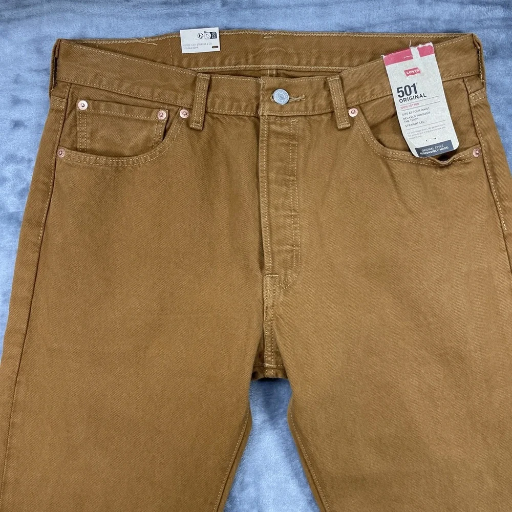 Levis 501 Jeans New Mens Original Button Fly‎ Mustard Brown Stretch 33 X 32 NWT